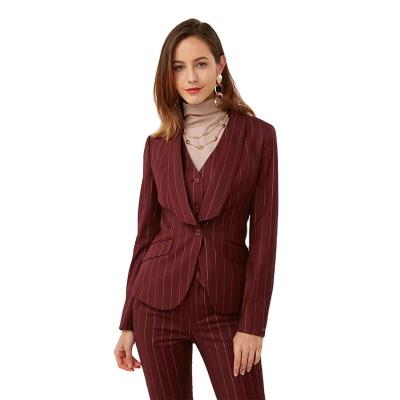 China Custom made ; plus size women suits three piece office burgundy apple ladies formal collar striped business wear bank counter cover west for sale