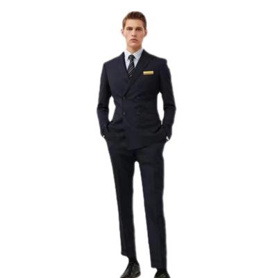 China Mens Navy Blue Three Piece Double Breasted Suit Plus Size OEM Manufacturing Supplier for sale