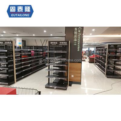 China Back Panel Double Sided Gondola Wire Mesh Shelf Supermarket Fashion Shelving Store Shelves for sale