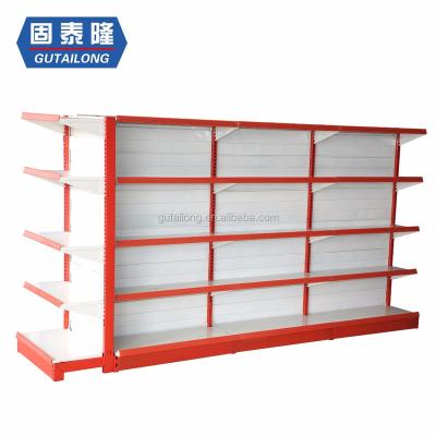 China Good Quality 100kg/layer Double Sided Supermarket Metal Shelves Gondola Double Side Racks For Shop Shelving for sale