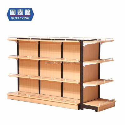 China Customized Double Sided Supermarket Metal Shelves Store Shelf Supermarket Shelving Rack Steel Wooden Gondola for sale