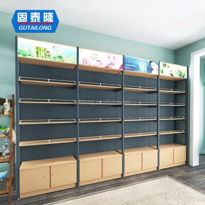 China Retail Store Design Double Sided Shelf Supermarket Display With Led Light for sale