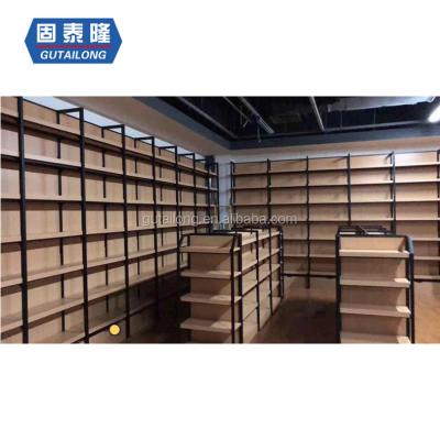 China Grocery Store Double Sided Retail Display Rack Gondola Shelving Supermarket Steel Wooden Shelf For Sale for sale