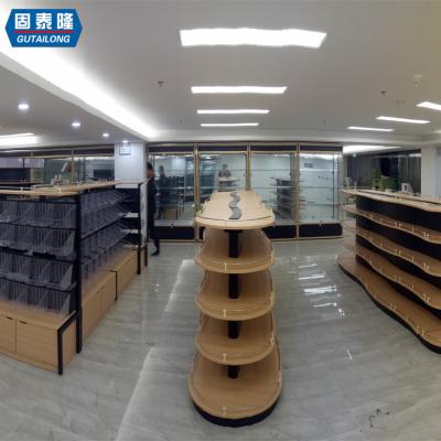 China Wooden Rack Double Sided Supermarket Retail Store Shelf Gondola Shelving With New Design for sale