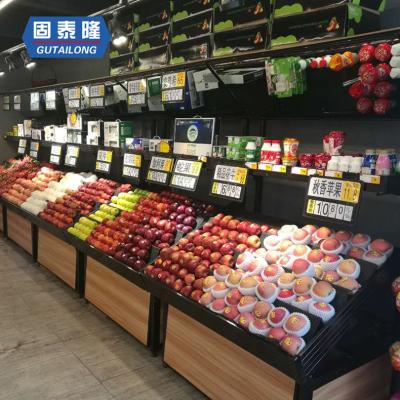 China Supermarket Retail Store Double Sided Wooden Vegetable And Fruit Display Stands for sale