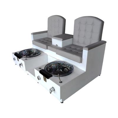 China Modern Beauty Salon Furniture Double Seat Pedicure Bench Foot Bath Spa Nail Chair for sale