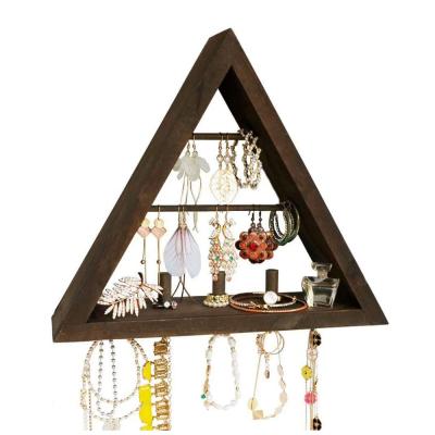 China Elegant Triangle Hanging Wood Display Rack Country Style Earrings Storage Wall Mounted Jewelry Storage Box for sale