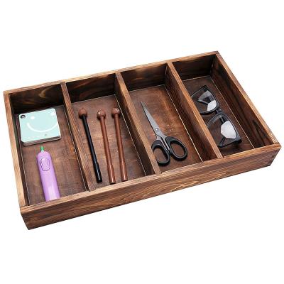 China Factory Direct Selling 4 Viable Top Selling Slot Touched Storage Tray With Handle For Kitchen Wooden Tableware. for sale