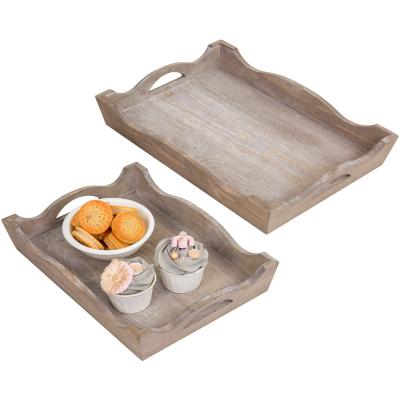 China Home Indoor Furniture 2 Pieces Set Of Vintage White Wash Tray Wood Decorative Breakfast Tray for sale