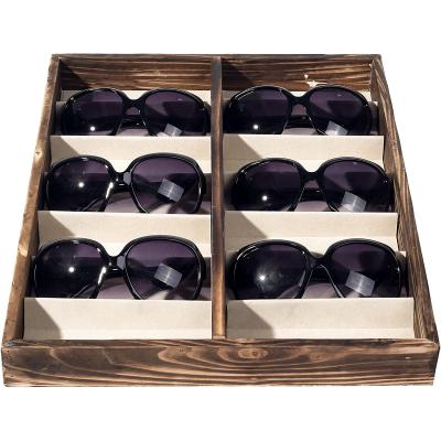 China Wooden Home Or Shop 14 Compartments Sunglasses Tray Storage Box for sale