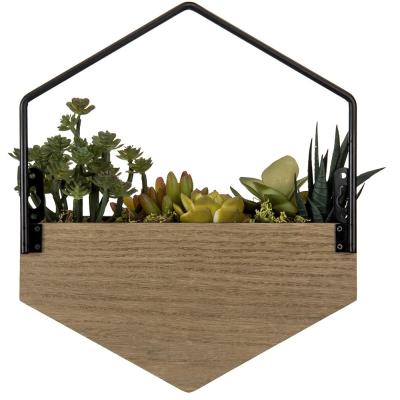 China Modern Wholesale Multifunctional Wall Mounted Rustic Brown With Black Metal Plant Rack. for sale