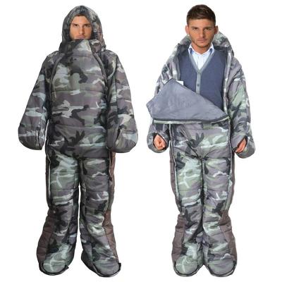 China Hybrid Type Custom Style Waterproof Feel Like Goose Down Military Army Como Nylon Human Sleeping Bag With Arms for sale