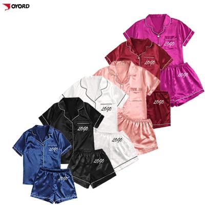 China Custom Logos Silk Pajamas QUICK DRY Ladies Night Two Piece Sleep Wear 2 Piece Briefs Set Women Clothing 2022 Summer for sale