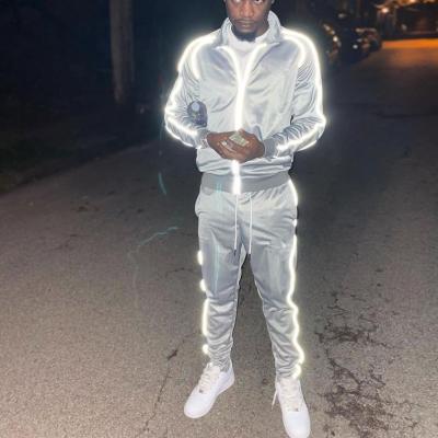 China Private Label Wholesale 3m Breathable Reflective Jogger Set Mens Tracksuit Set Slim Fit Zipper Two Piece Mens Clothing for sale