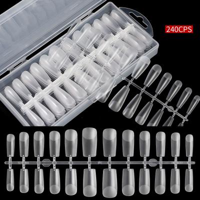 China Customized French Press On Nails 240 Full Cover Clear French Artificial False Nail Tips Transparent Frostings for sale