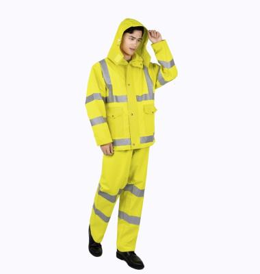 China Waterproof Windproof Multipurpose Oxford Reflective Yellow Waterproof Raincoat Pu Coated Adult Duty Traffic Safety Raincoat Reusable Raincoat for sale