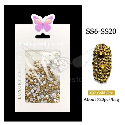 China Bulk CY Gold Ore Nails Accessories Flatback Fake Gold Stone Crystal Stones for sale