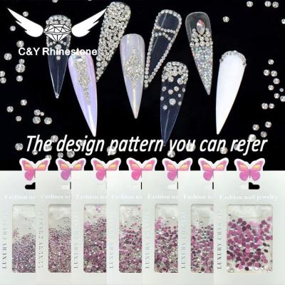 China C&Y Luxury Pink Crystal Diamond Nail Art Glass Stones Back White Rhinestones for sale