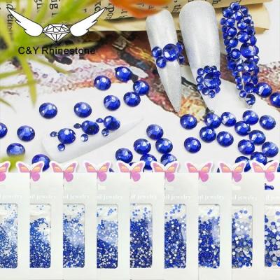 China Luxury Royal Blue Flat Back Crystal Rhinestones Round Glass Rhinestone Nail Supply from C&Y for sale