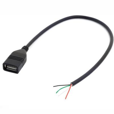 China OEM DIY Female 30cm USB 2.0 A Female Black White Type To Open Braid 2mm Stripped 10mm Tin Lead 4 Wire Cable for sale