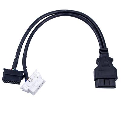 China All 16Pin are Directly Connected OBDII 16pin Male to Dual Cord Cable OBD2 Extension Y OBD Female Splitter Cable Replacement for Mercedes Benz Toyota for sale