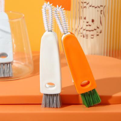 China 3 Viable in 1 Cleaning Bottle Brush Cup Cover Groove Lid Retail Bottle Brush Milk Brush Nipple Pot Cleaning Brushes for sale