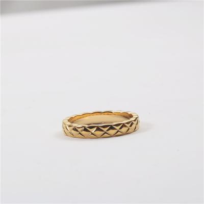 China 18K Gold Diamond Pattern Ring Stainless Steel Simple Fashionable High End Lead Free Nickel Free Gold Plated Jewelry for sale