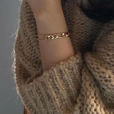 China Wholesale High End Gold Plated Chain Bracelet Bangle Figaro Bead Jewelry Lead Free Nickel Free Stainless Steel for sale