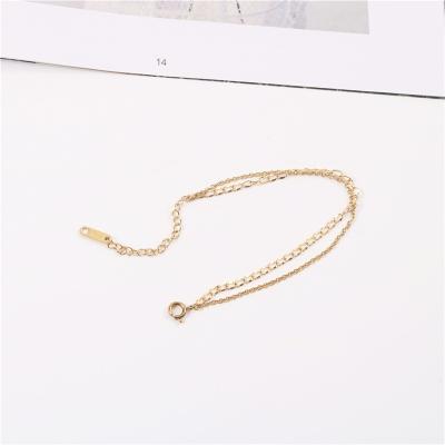 China Link Chain Double-Layer Anklets Stainless Steel Lead Free High End Gold Plated Gold Plated Jewelry for sale