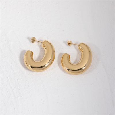 China 2020 Trendy Earring Nickel Free Lead Free 18K Gold Plated Chunky Hollow Circle Hoop Earrings Stainless Steel Stud Earrings Wholesale C for sale