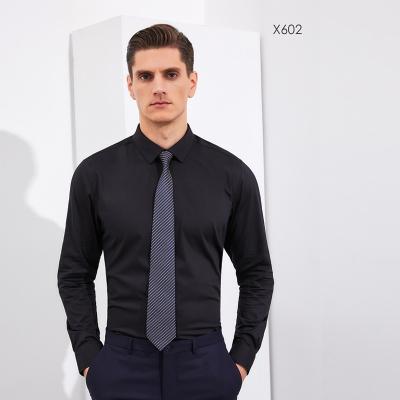 China Anti Wrinkle Men's Classic Black Shirt With Square Collar For Men Long Sleeves Slim Fit For Business Casual Dress Men's Shirt For Formal Wear T for sale