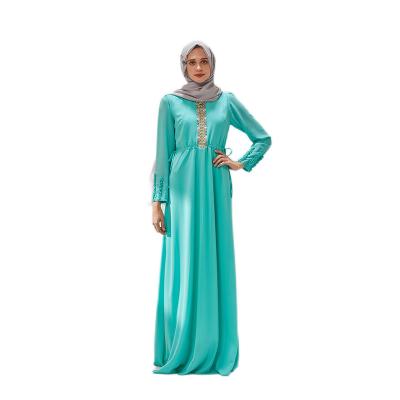 China 2021 New Fashion Elegant Women Soild Muslim Dress Abaya Dubai Muslim Dress Ruffled Long Muslim Chiffon Abaya Girl Ethnic Arabic Cuff Dresses for sale