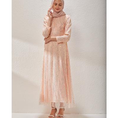 China Wholesale Muslim Anti Wrinkle Dress Pink Solid Color Wedding Anti Wrinkle Plus Size Long Dress Islamic Clothing For Women for sale