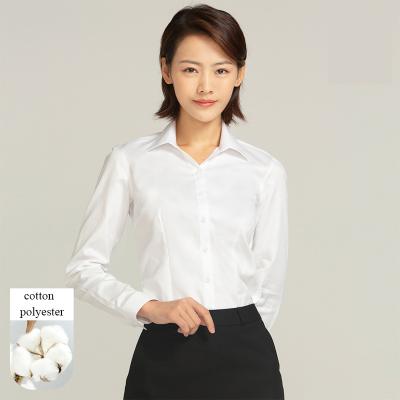 China Original Manufacturer Women's Business Anti-wrinkle Women's Business Shirt Anti-Wrinkle Dress Shirt Women's White Single Sleeve Long Sleeve Shirt With Cotton Polyester for sale