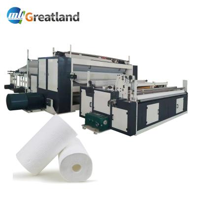 China Cheap price hotels glue laminated 1350 kitchen towel toilet paper tissue paper roll product making machine with single roll packing machine for sale