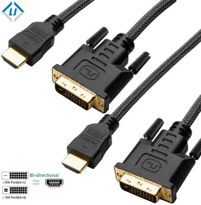 China Speaker solid 1080P 3840*2160P DVI 24+1 to hdmi cable with nylon net gold plated connectors for sale