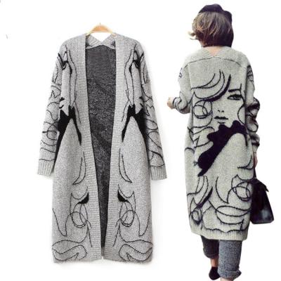 China Women's QUICK DRY Clothing Loose Women Sheath Long Oversized Casual Jacquard Weave Knit Cardigan Sweater Lagy Dress for sale