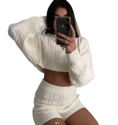 China 2021 Anti-wrinkle hot voile knit style crop top ladies clothes crop sweater for woman 2 piece set for sale