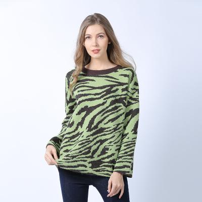 China New 2021 autumn/winter zebra print sweater women breathable loose round neck sweater knit custom label for sale