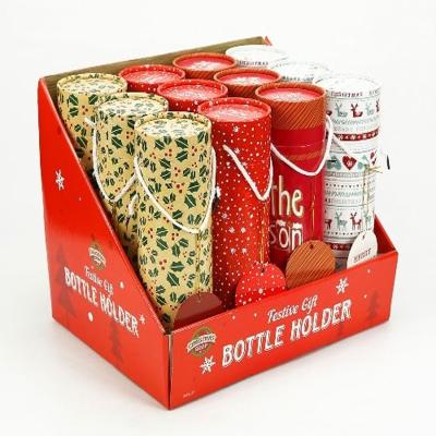 China Recycled Materials CHRISTMAS WINE Bottle Tube Gift Canister Box Gift Voucher and Rope Handle for sale