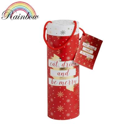 China Recycled Materials Custom Printed Christmas Holiday Wine Bottle Tube Gift Paper Box for sale