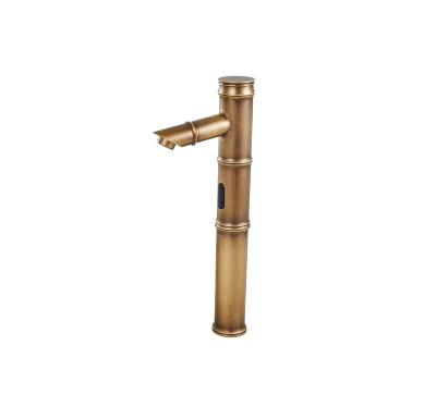 China Modern Unique Bamboo Automatic Mixer Tap Basin Sensor Shape Design Gold Brass Faucets for sale