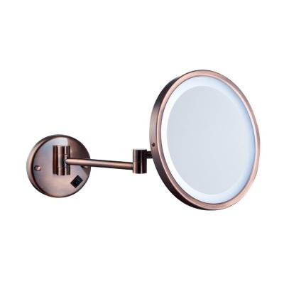 China Good Quality Modern Brass Chrome Wall Mounted Bathroom Round LED Standing Magnificated Glass Mirror for sale