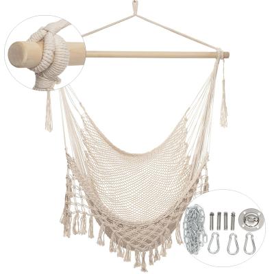 China Modern Handwoven Woven Mesh Cotton Rope Hanging Chair Patio Swing Chair Tassel Swing Chair Outdoor Hammock for sale