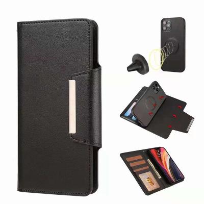 China Anti-fall PU Leather Wallet Case for iPhone 12 pro Max Magnetic Detachable Flip Stand 2 in 1 Phone Cover Case for sale