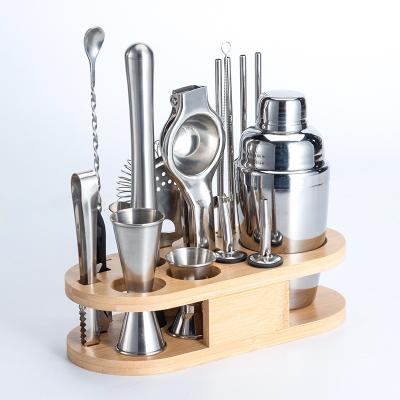 China Viable Factory Direct Wooden Cocktail Bar Tool Kit Display Stainless Steel Bar Accessories Cocktail Shaker Set for sale