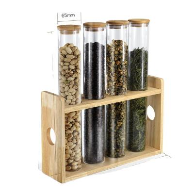 China Viable diameter 65MM, height 600MM 3 glass tubes, 3 holes log display for tea coffee and sugar glass storage containers for sale