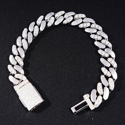 China Other Customize Silver Miami Hip Hop 925 Moissanite Cuban Link Chain Mens Bracelet for sale