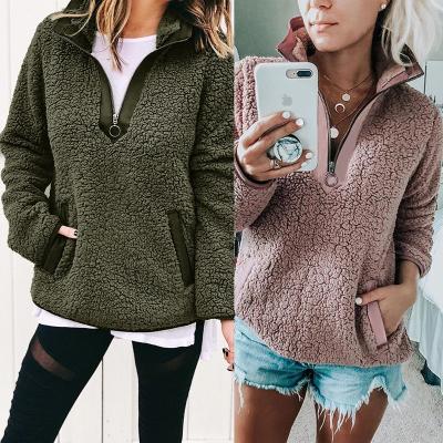 China Patchwork Fleece Breathable Warm Zipper Half Sleeve Long Sleeve Tops For Women 2021 for sale