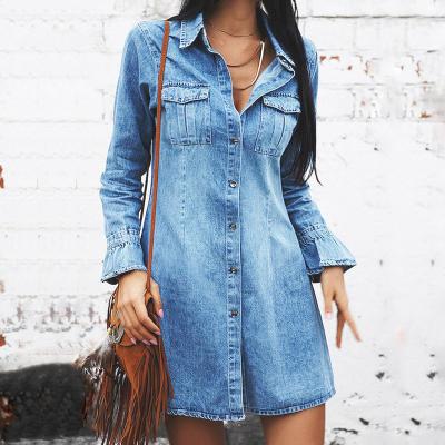 China Breathable Sexy Ladies Button Denim Shorts Summer Dress Slim Jeans Dresses Women Long Sleeve for sale